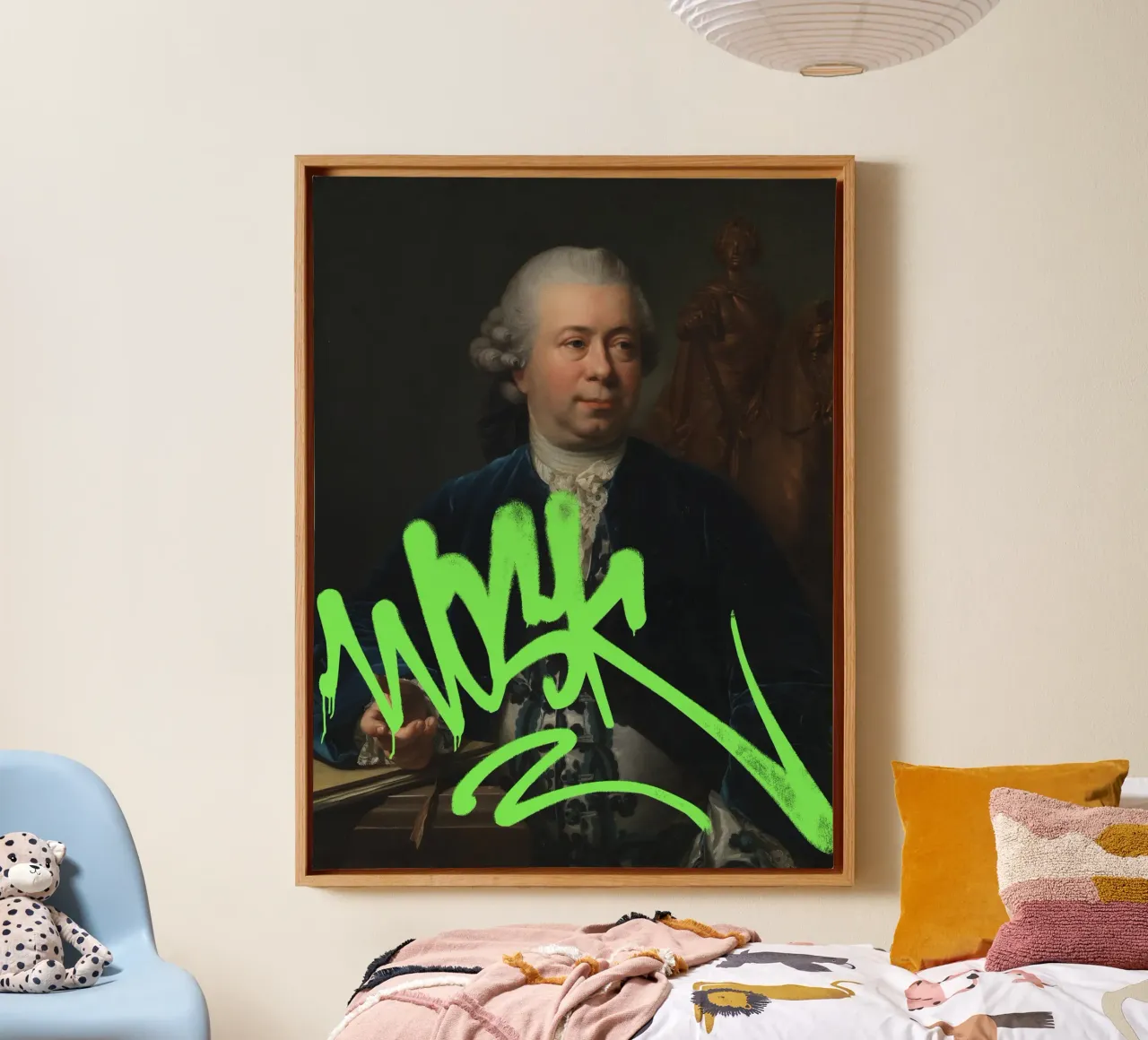 Etiquette vert fluo sur portrait classique toile de Vintagrafica