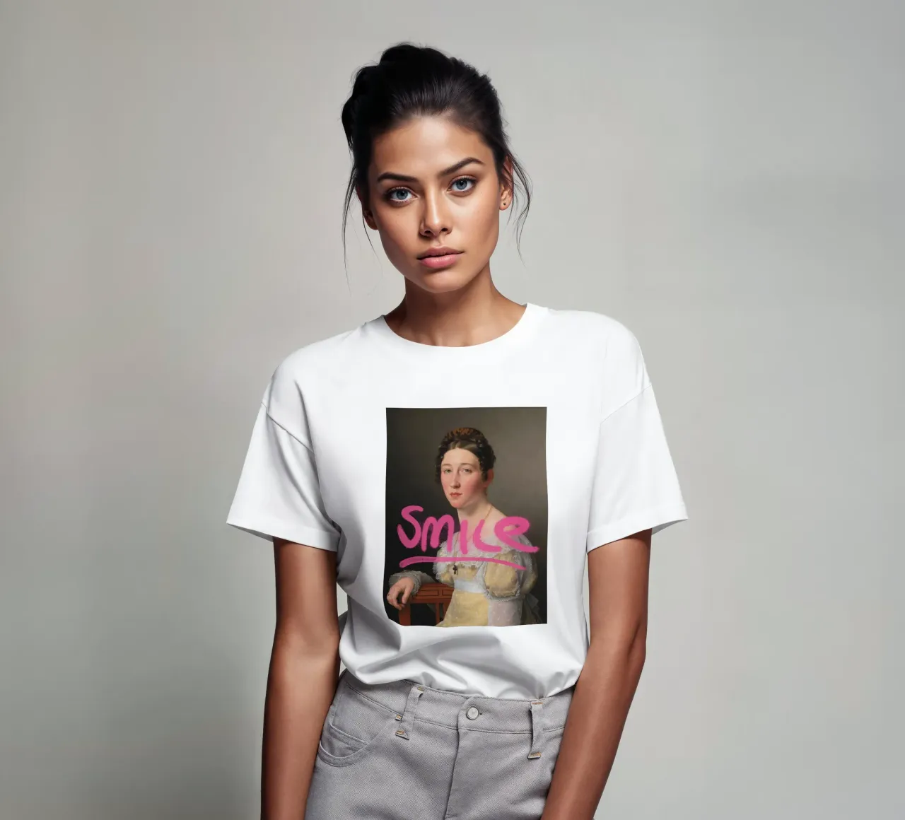 Graffiti con sorriso su ritratto classico t-shirt da Vintagrafica