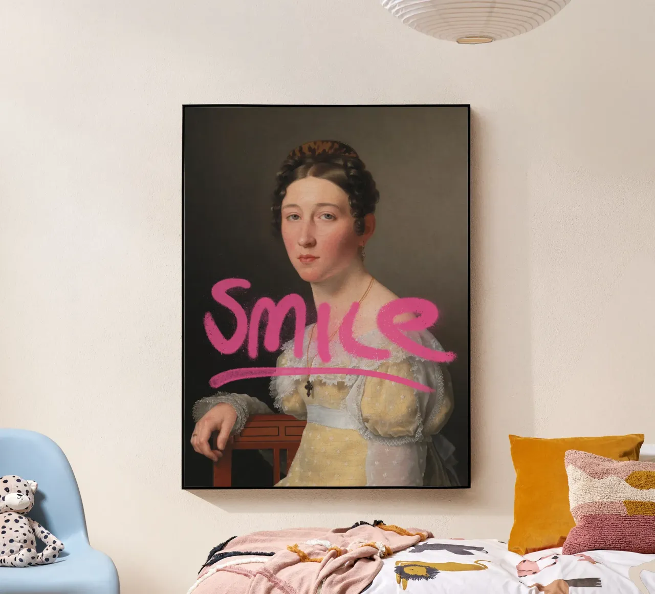 Graffiti con sorriso su ritratto classico plexiglass da Vintagrafica