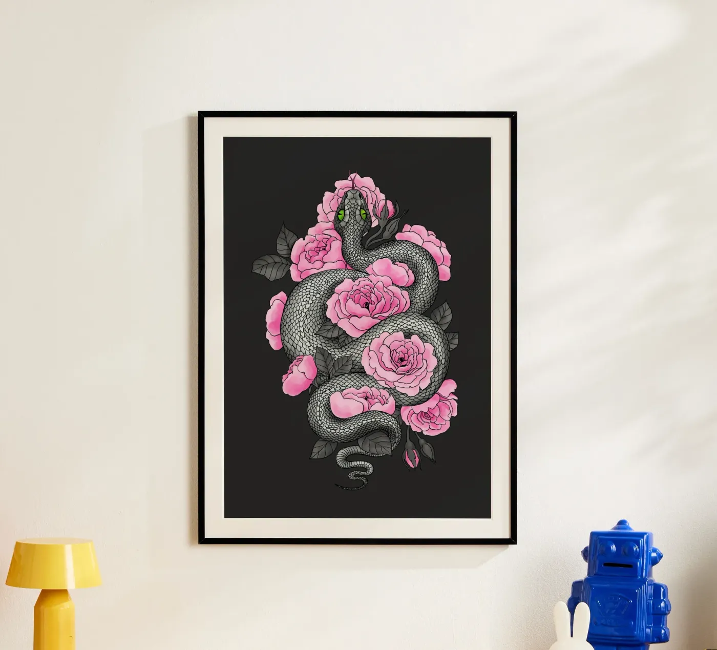 Serpenti e rose rosa poster da Painted Nature
