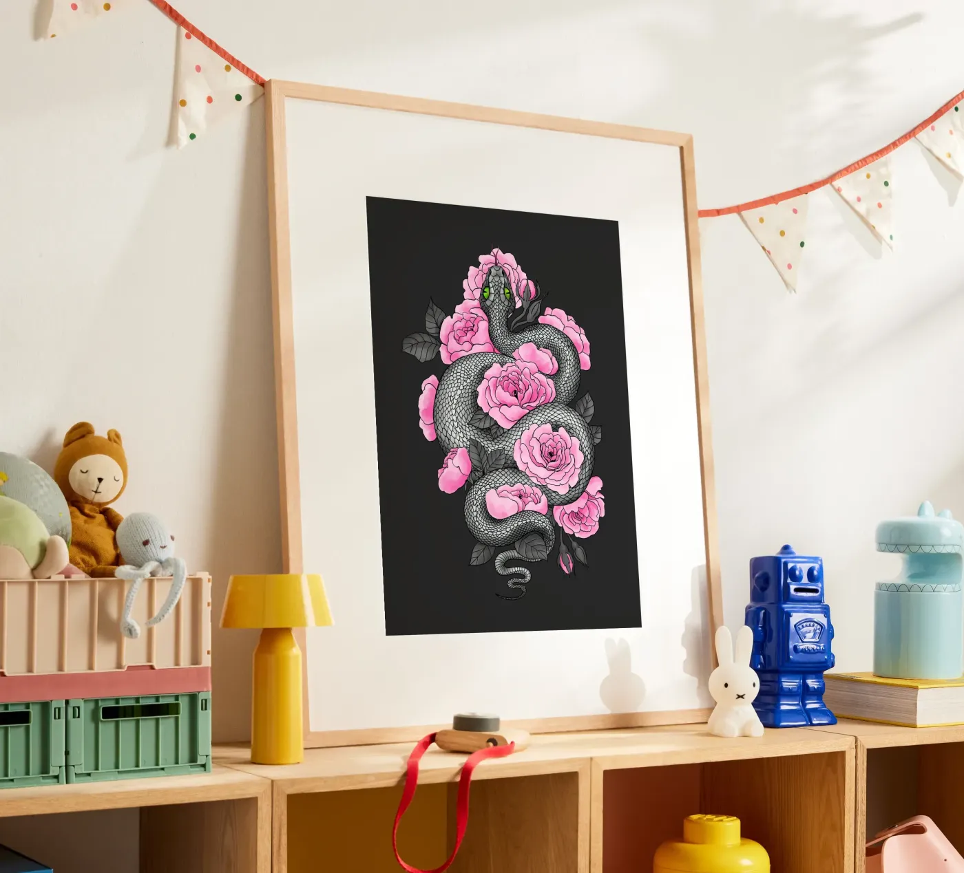 Serpenti e rose rosa poster da Painted Nature