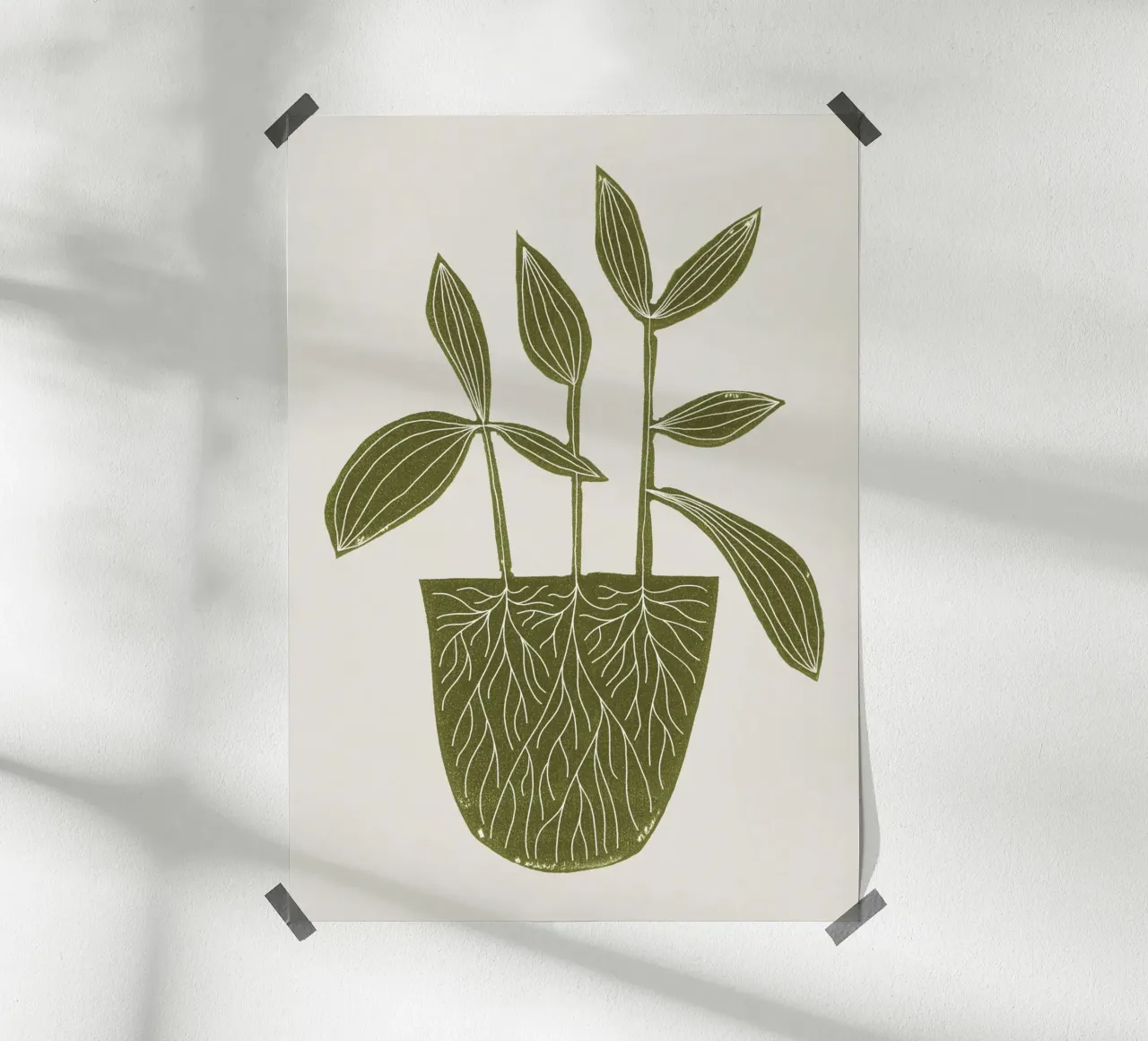 Pianta d'appartamento Linocut #6 poster con telaio in alluminio da Alisa Galitsyna