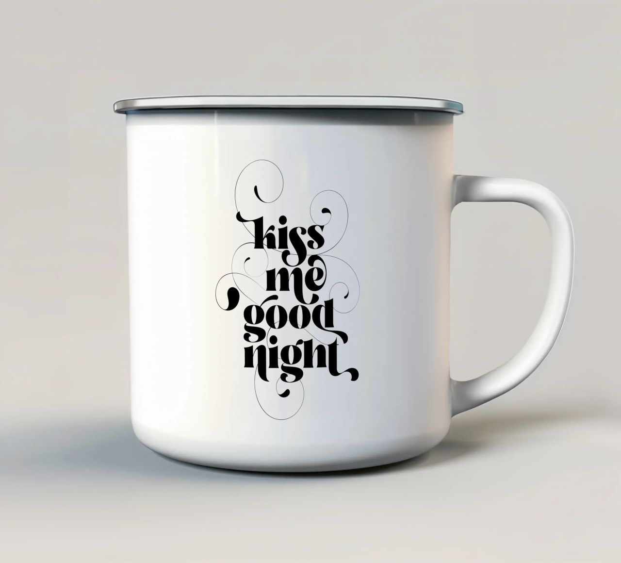 Bianco e nero 'Baciami la notte' tazza in smalto da Dominique Vari Words
