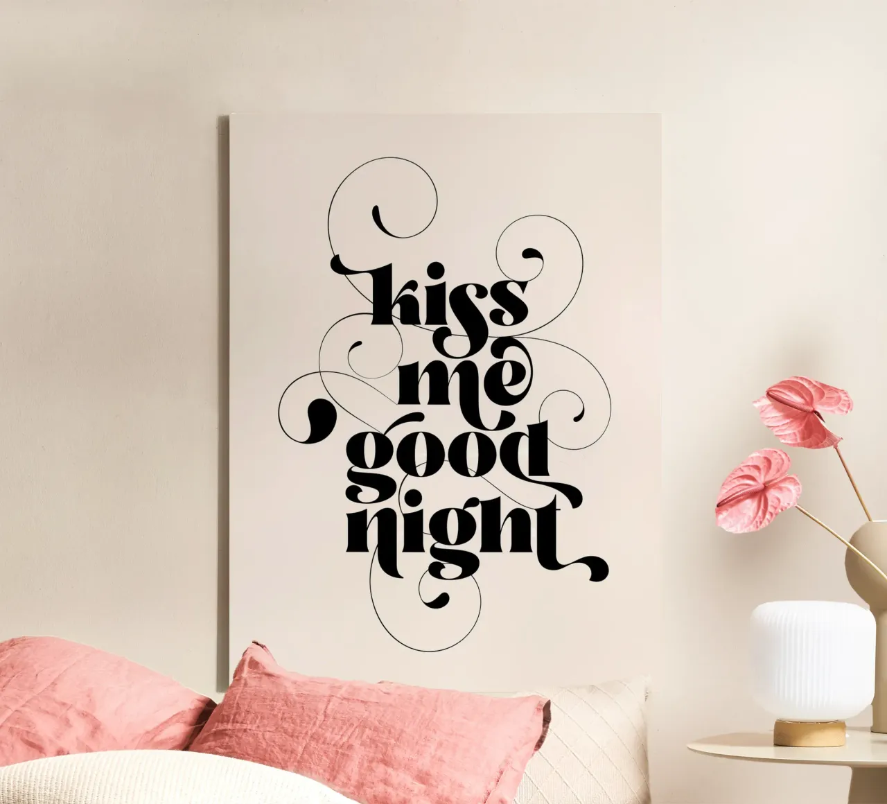 Bianco e nero 'Baciami la notte' tela con Cornice a cassetta da Dominique Vari Words