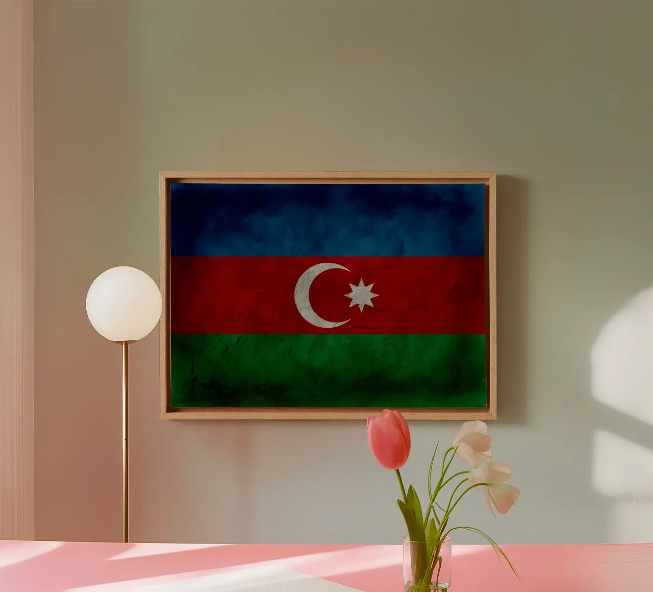 Bandiera d'epoca dell'Azerbaigian tela con Cornice a cassetta da Joshua A Holmes
