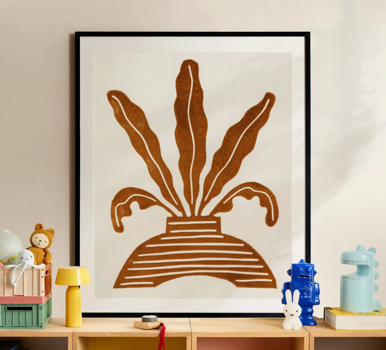 Pianta d'appartamento Linocut #5 poster con telaio in alluminio da Alisa Galitsyna