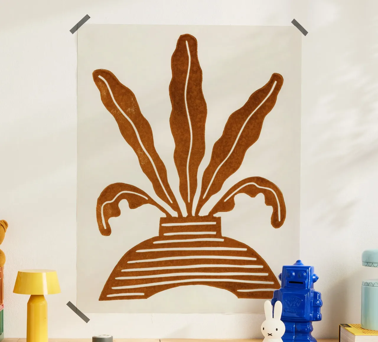 Pianta d'appartamento Linocut #5 poster con telaio in alluminio da Alisa Galitsyna