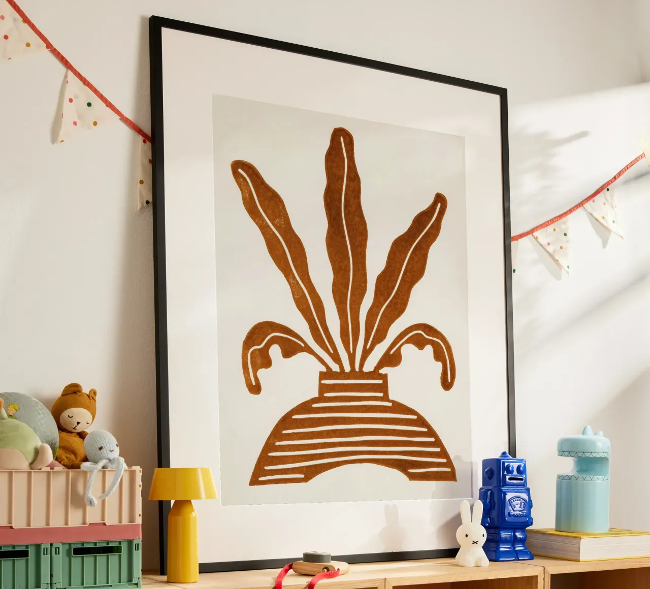 Pianta d'appartamento Linocut #5 poster con telaio in alluminio da Alisa Galitsyna