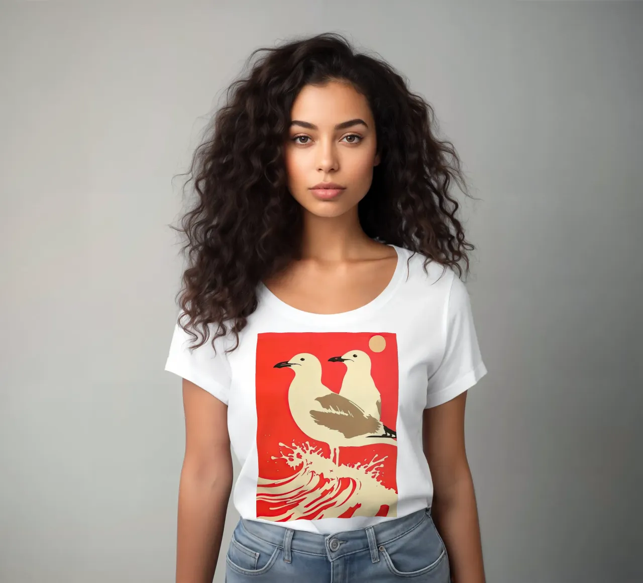 Zeemeeuwen in de zeegolf dames t-shirt getailleerd van DaarbyN