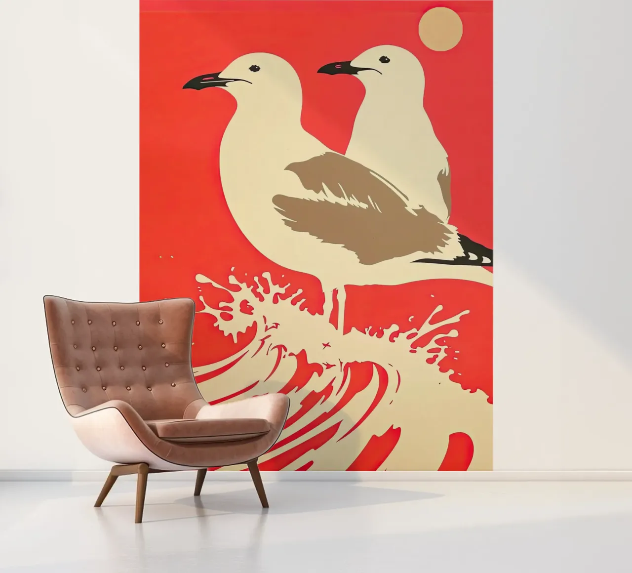 Zeemeeuwen in de zeegolf fotobehang van DaarbyN
