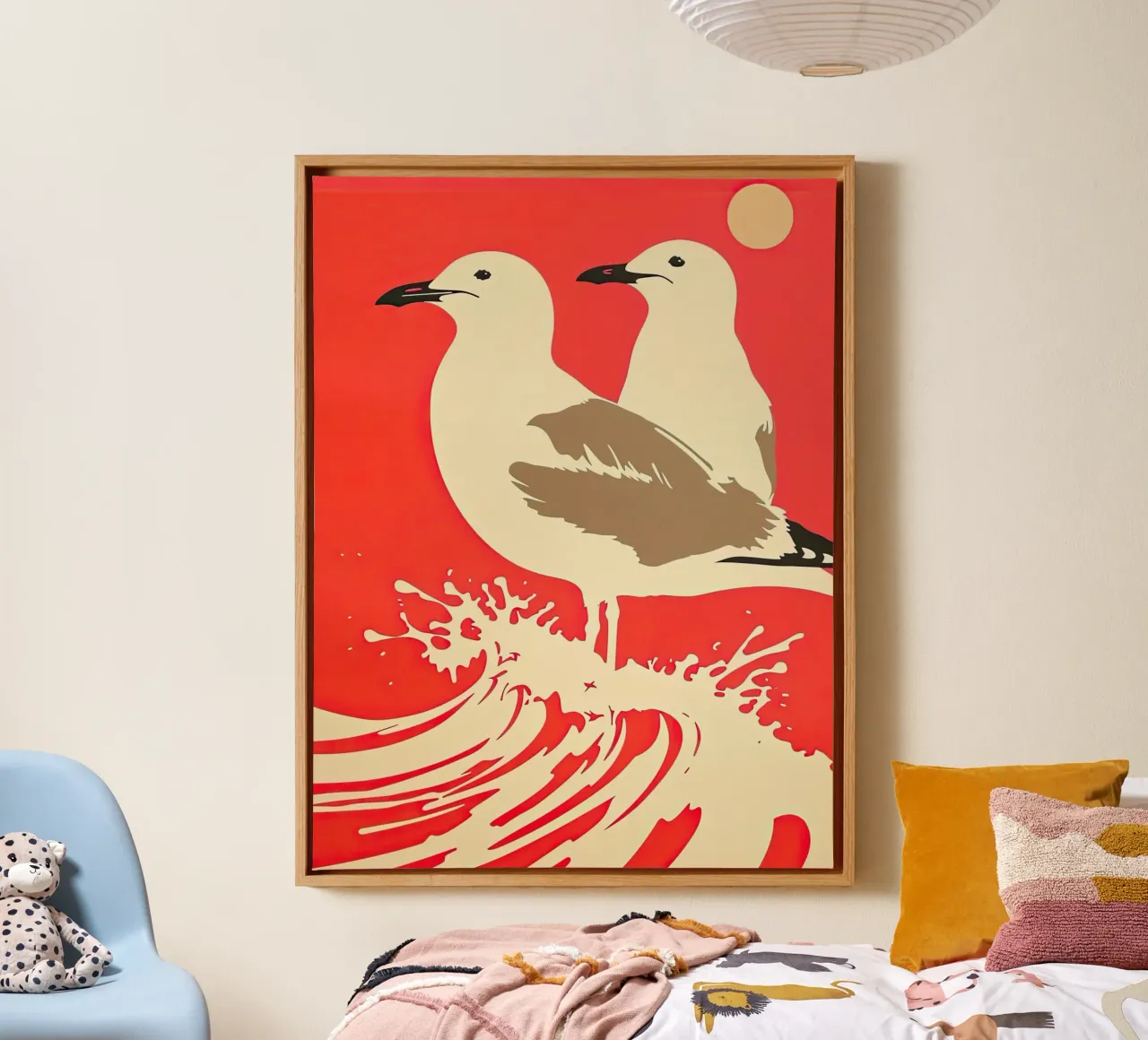 Zeemeeuwen in de zeegolf canvas van DaarbyN