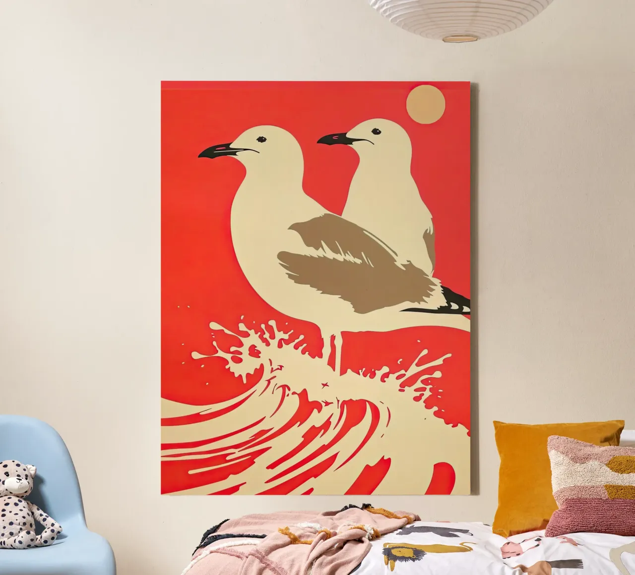 Zeemeeuwen in de zeegolf canvas van DaarbyN