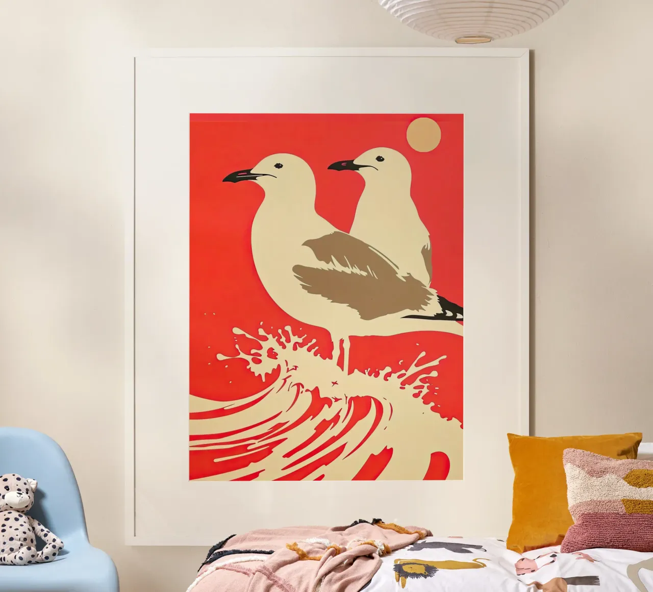 Zeemeeuwen in de zeegolf hahnemühle van DaarbyN