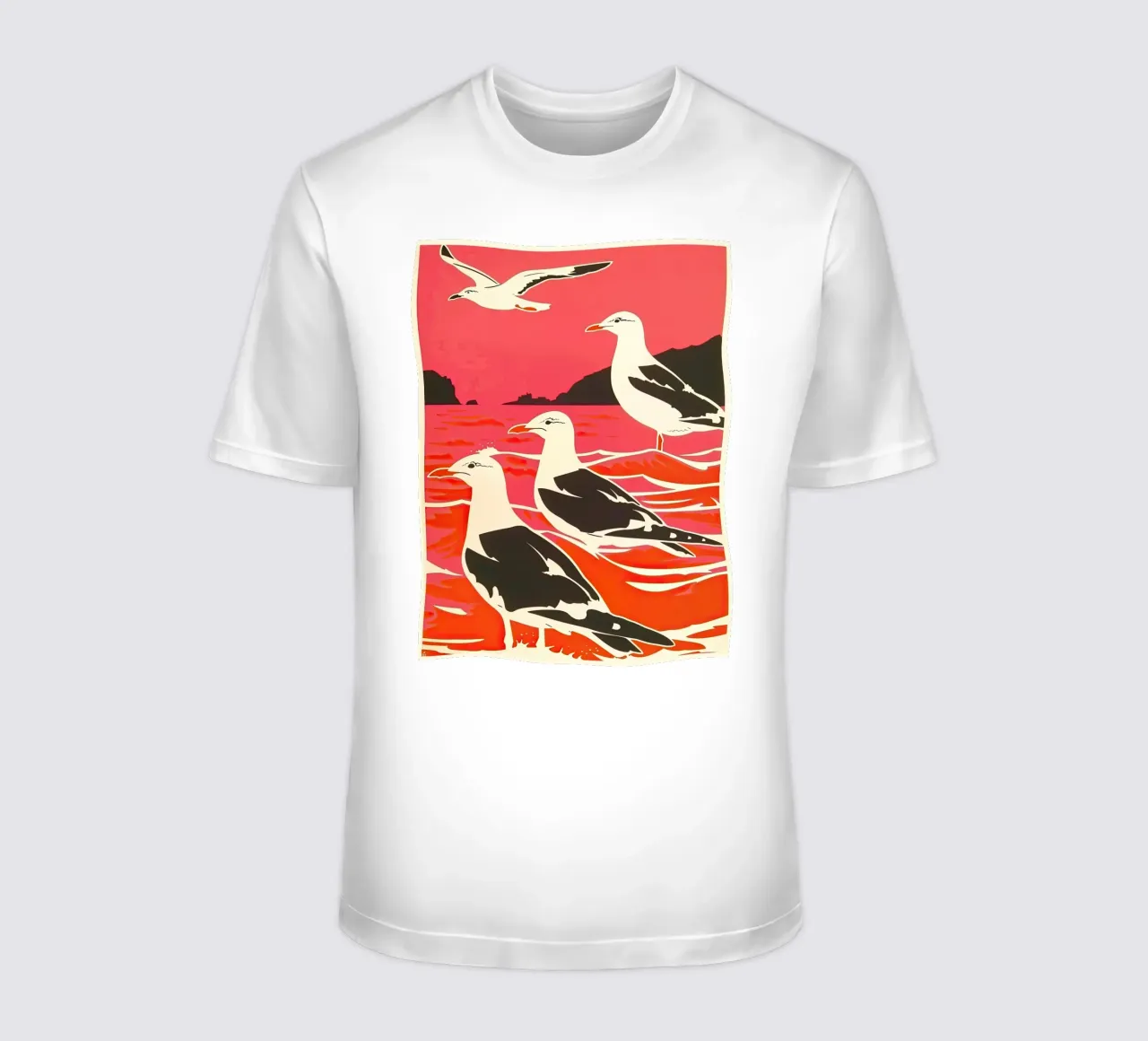 Zeemeeuwen in de zee Golf II t-shirt van DaarbyN