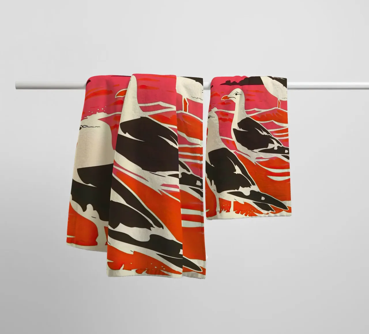 Zeemeeuwen in de zee Golf II badhanddoek van DaarbyN