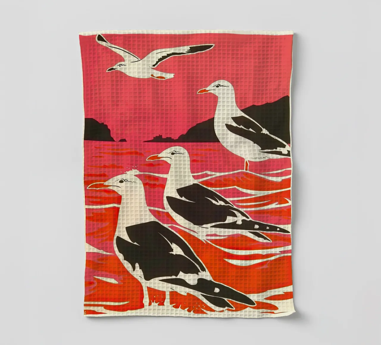 Zeemeeuwen in de zee Golf II theedoek van DaarbyN