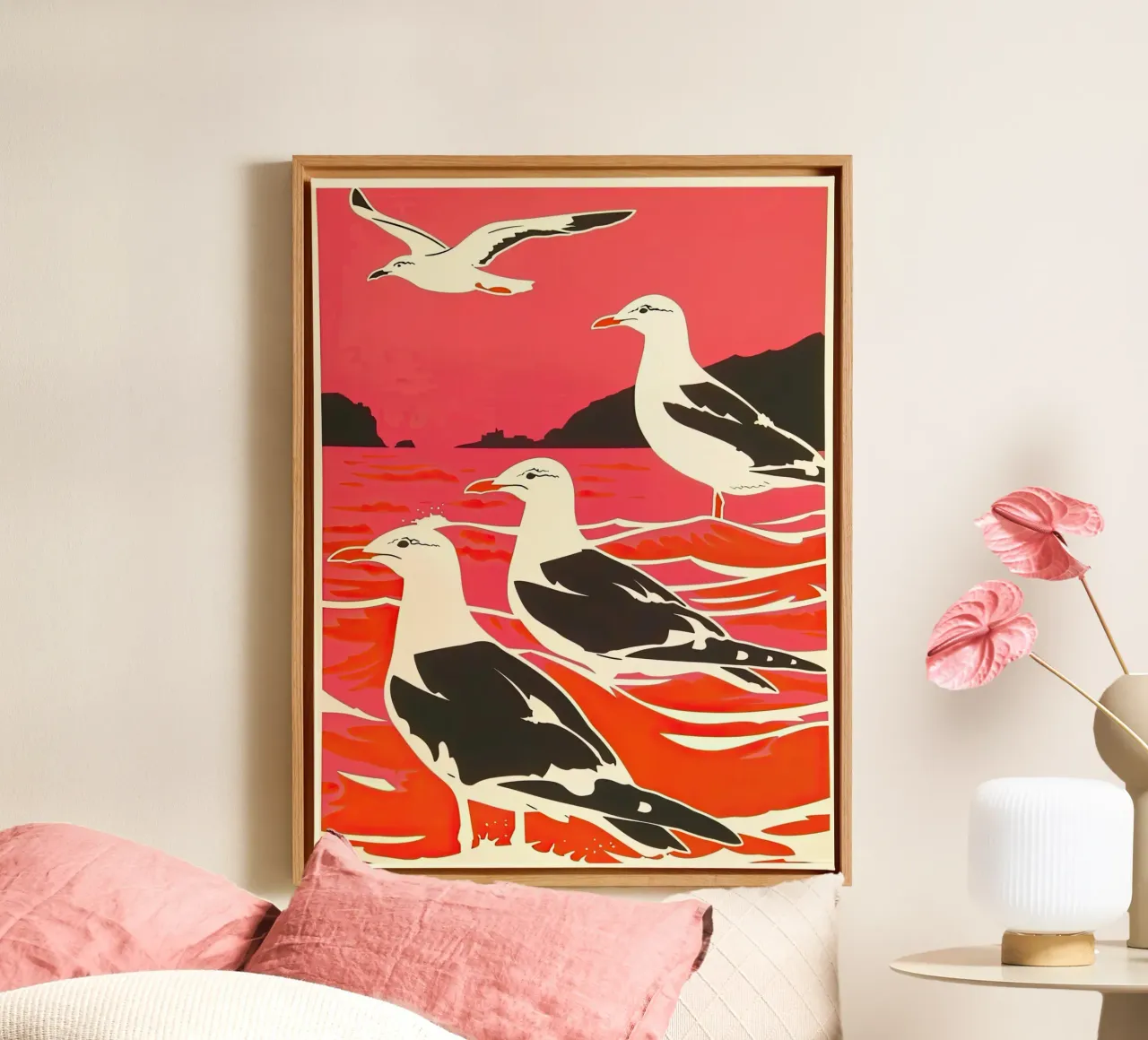 Zeemeeuwen in de zee Golf II canvas van DaarbyN