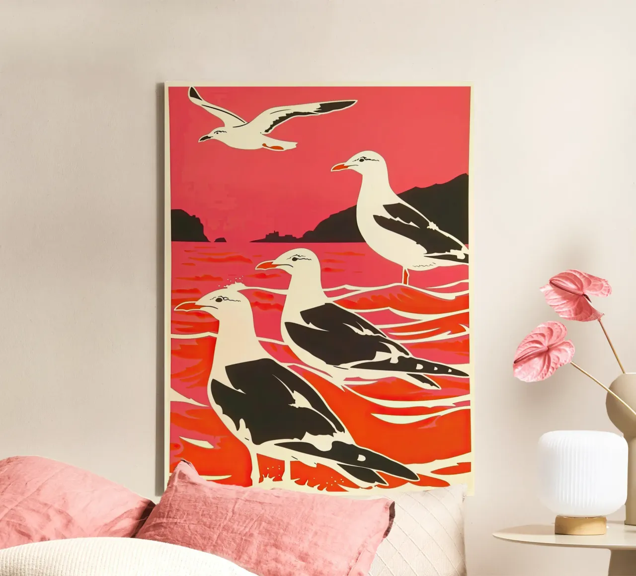 Zeemeeuwen in de zee Golf II canvas van DaarbyN