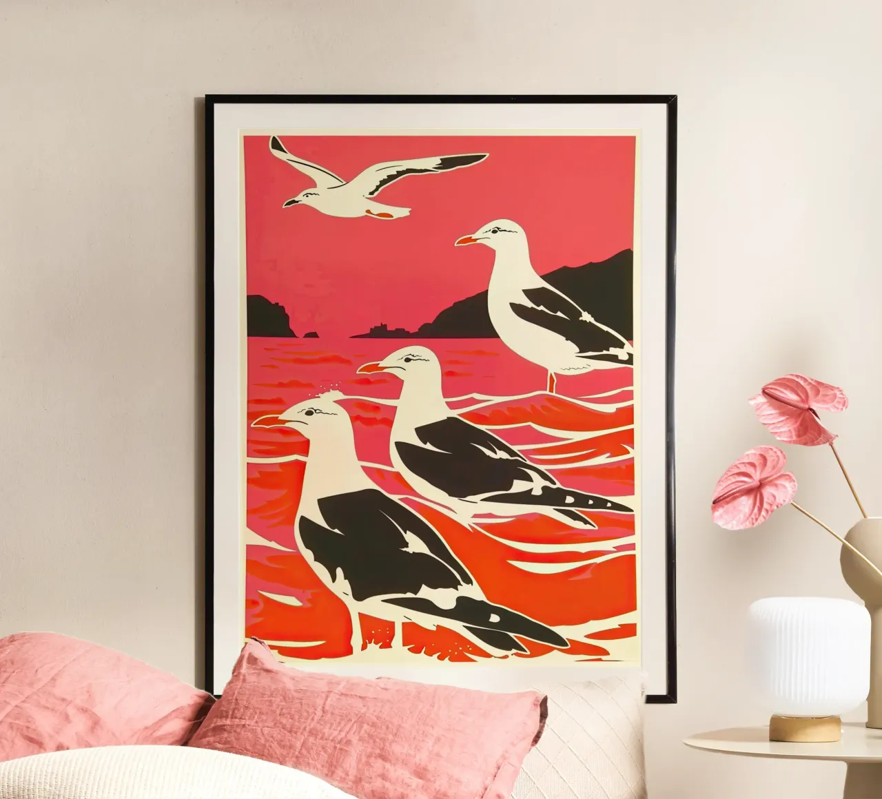 Zeemeeuwen in de zee Golf II hahnemühle van DaarbyN