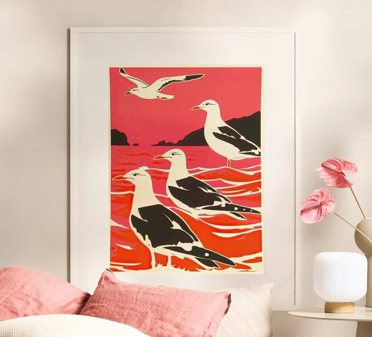 Zeemeeuwen in de zee Golf II hahnemühle van DaarbyN