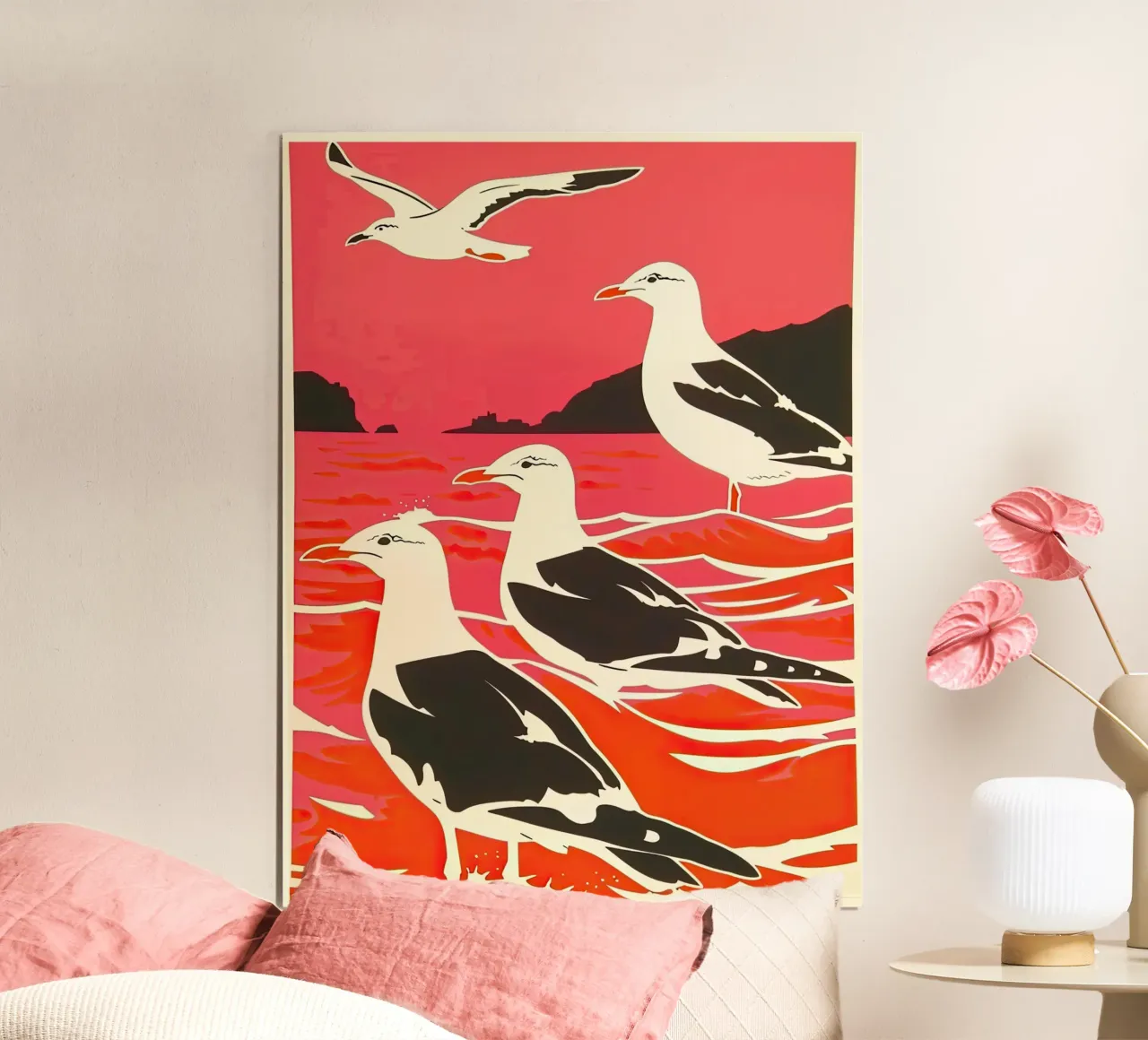 Zeemeeuwen in de zee Golf II hahnemühle van DaarbyN