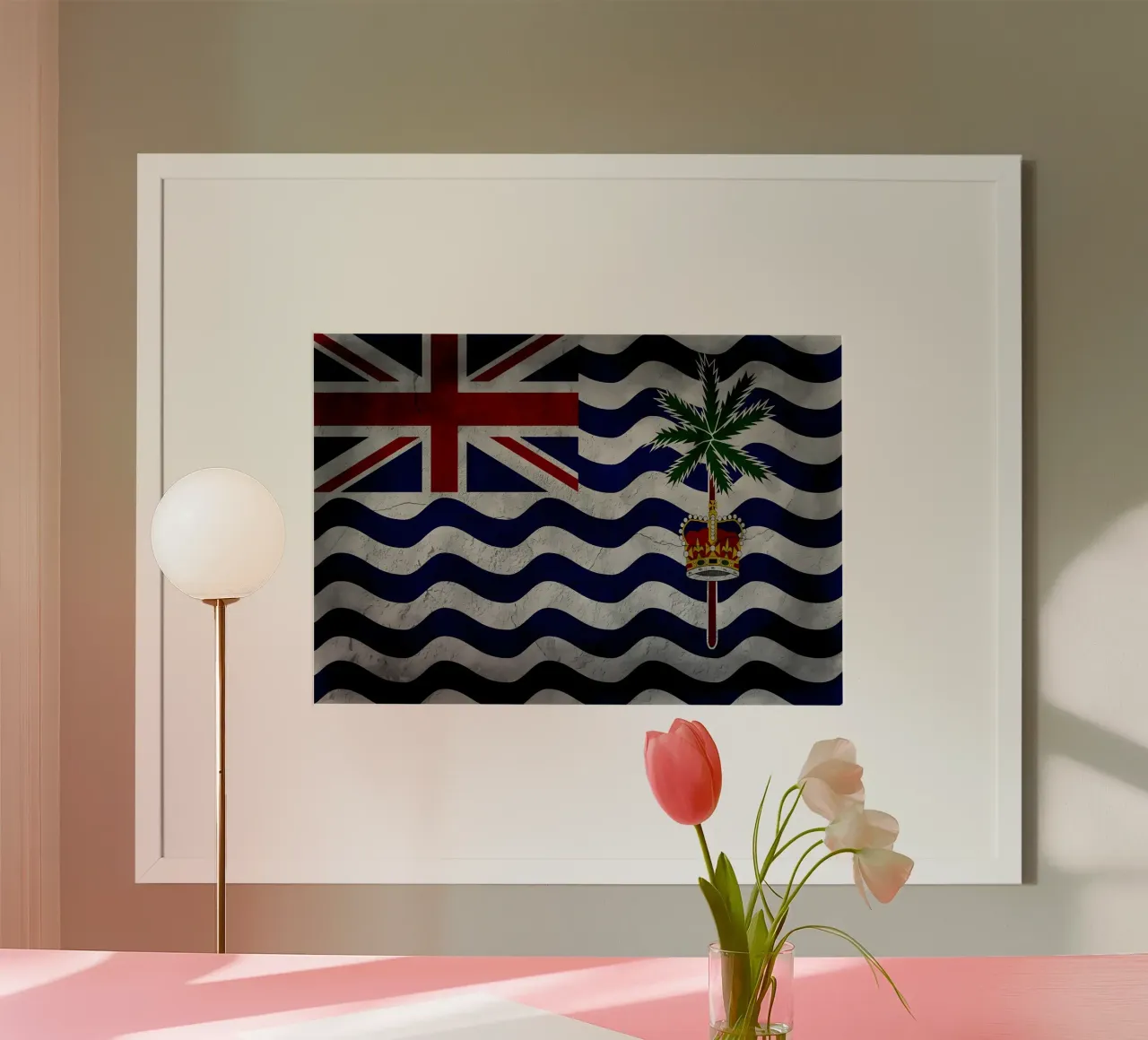 Bandiera d'epoca dell'Oceano Indiano britannico poster con telaio in legno da Joshua A Holmes