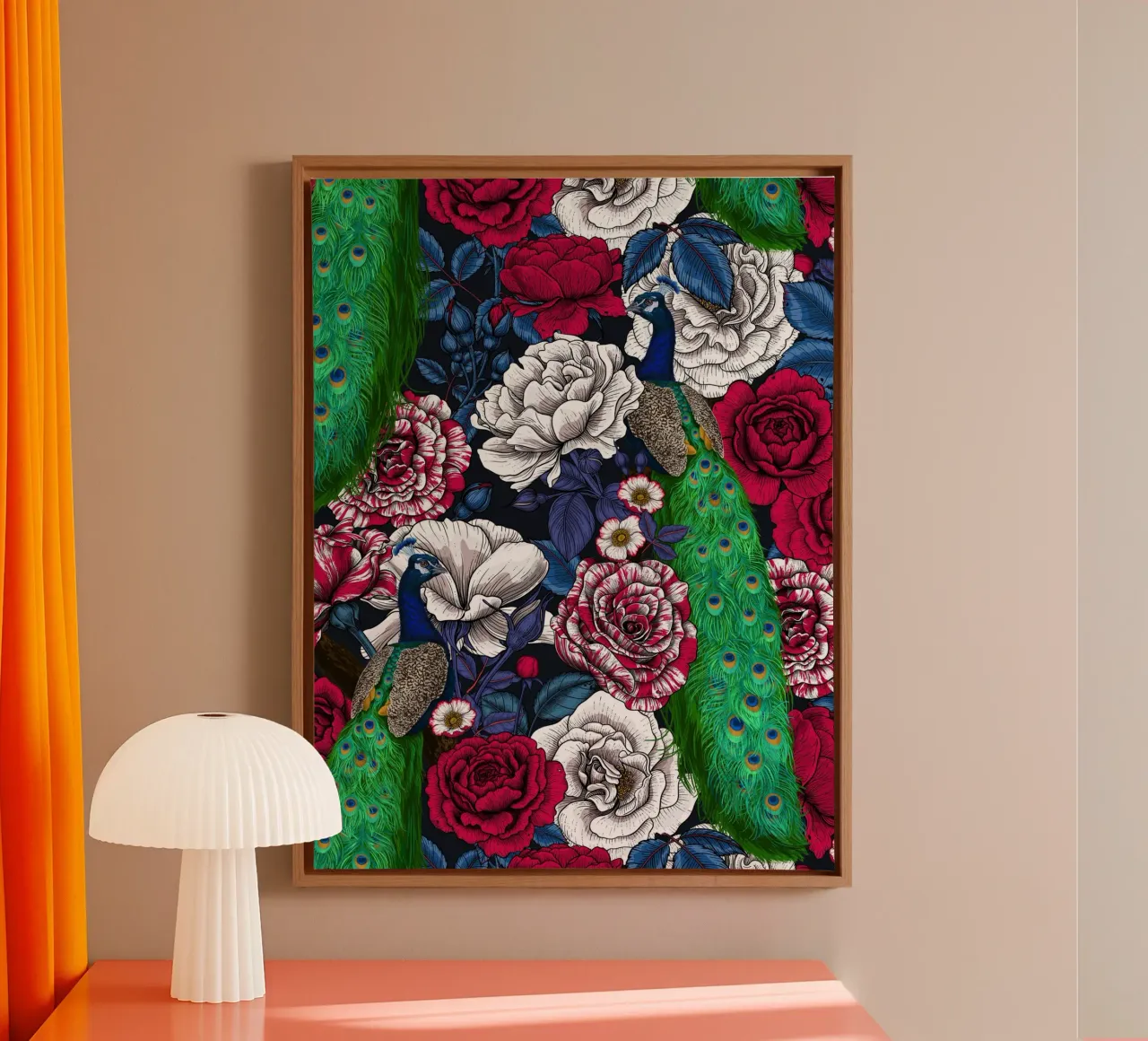 Pauwen in de rozentuin canvas van Painted Nature