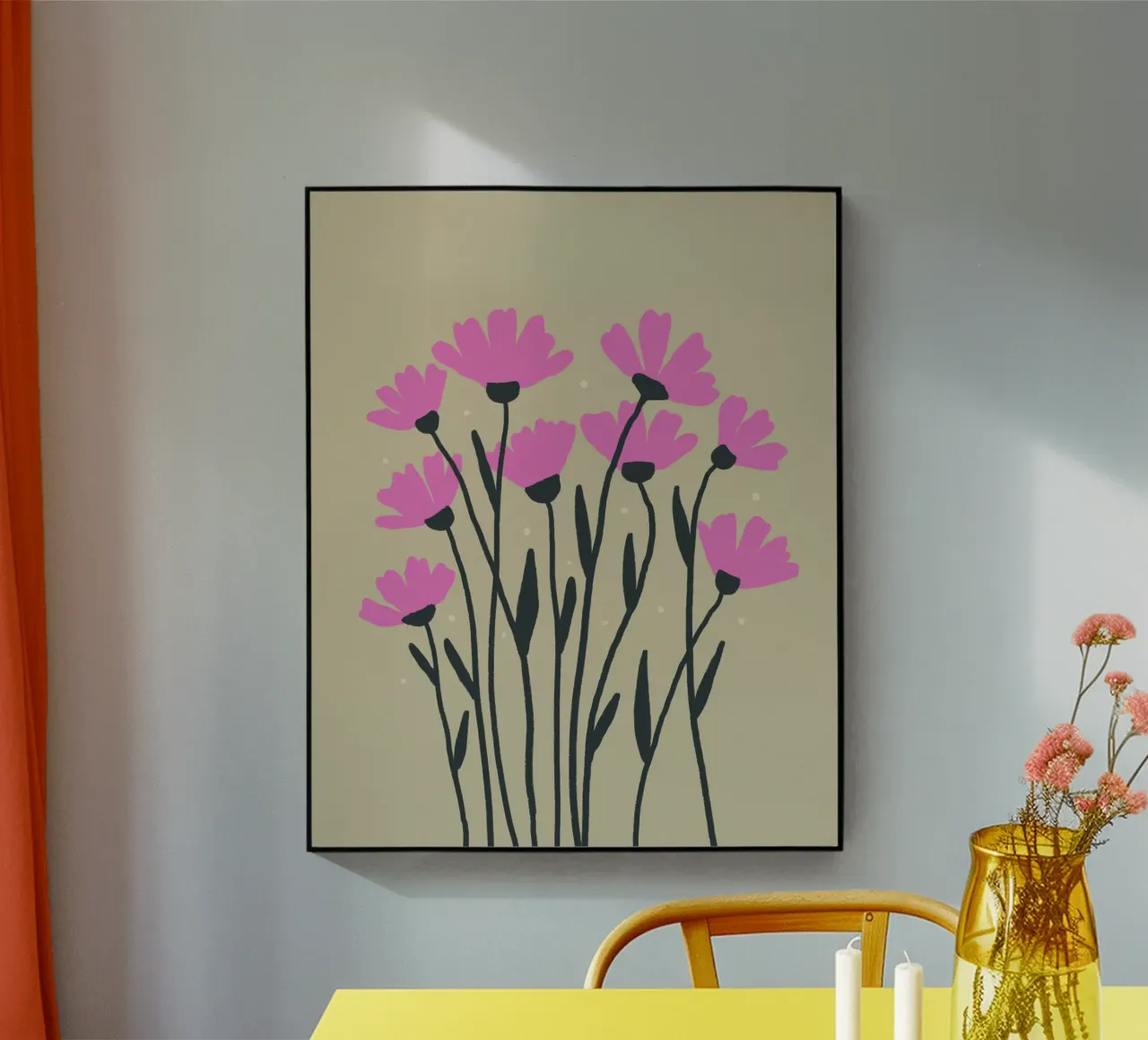 Roze bloemen acryl van Wackapacka