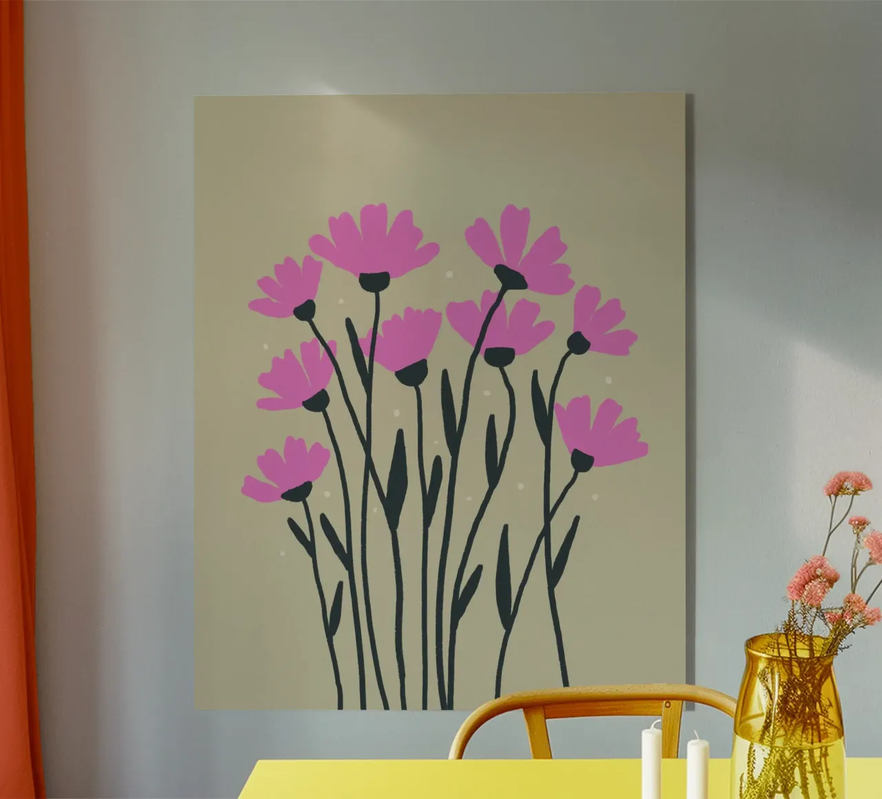 Roze bloemen acryl van Wackapacka
