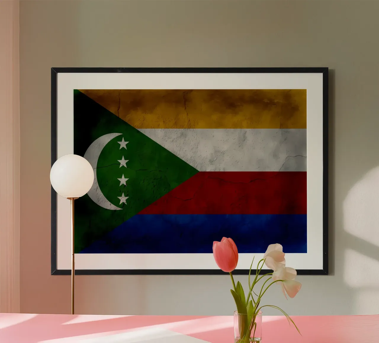 Bandiera vintage delle Comore poster con telaio in legno da Joshua A Holmes