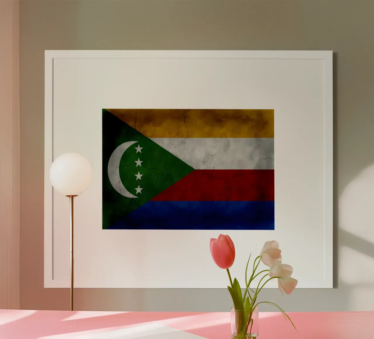 Bandiera vintage delle Comore poster con telaio in legno da Joshua A Holmes