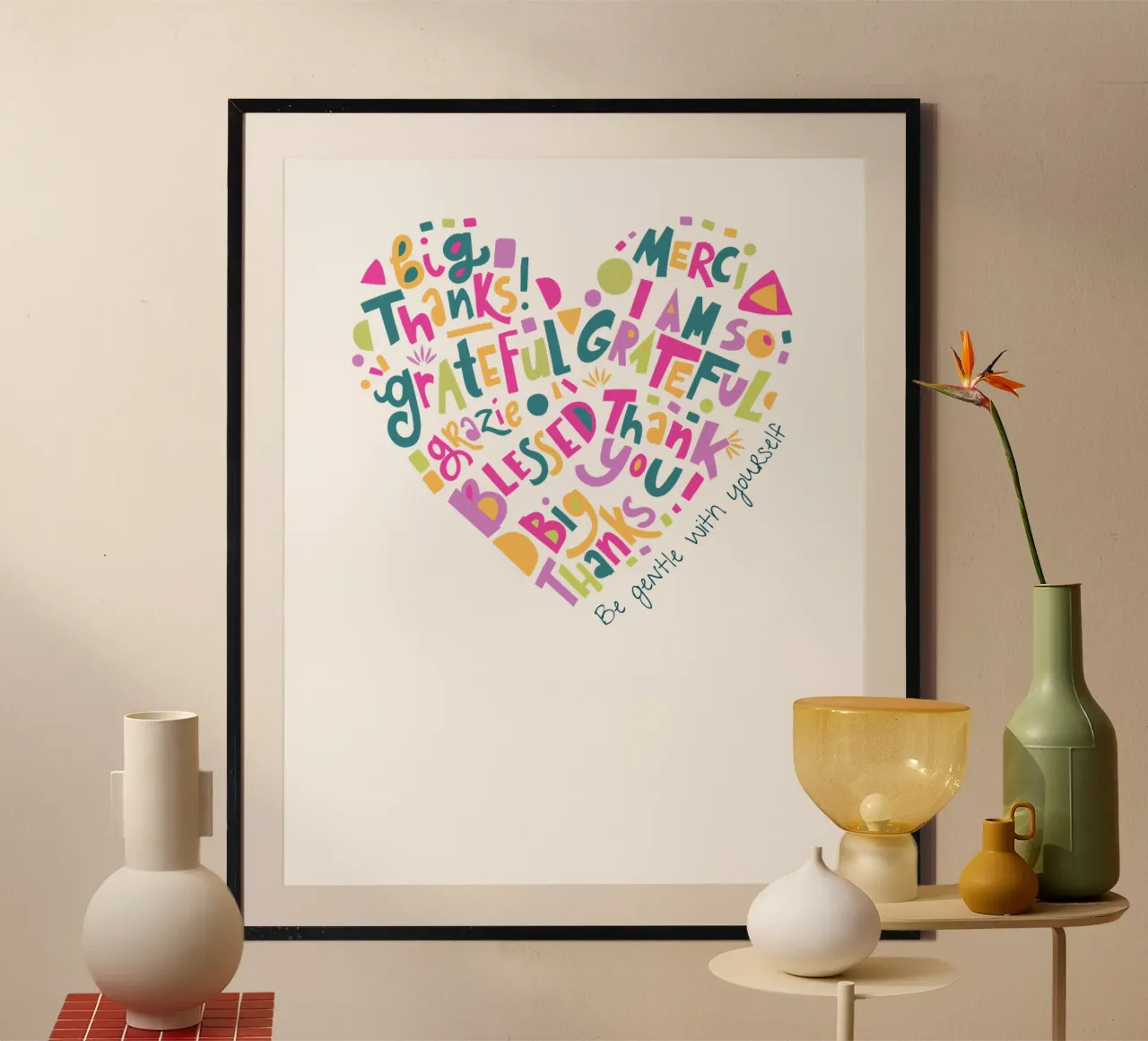 Siate gentili con voi stessi poster con telaio in legno da khoailang