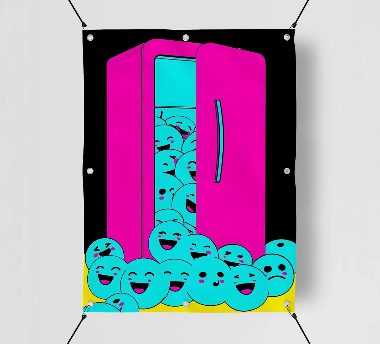 Frigorifero con cubetti di ghiaccio sorridenti - Pop Art telo in pvc da ColorCrash Gallery