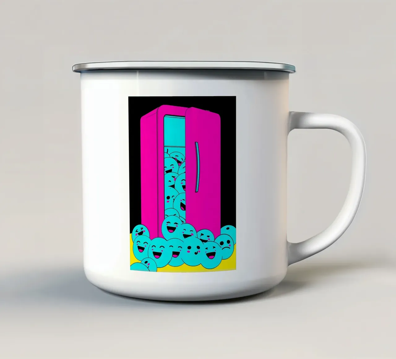 Frigorifero con cubetti di ghiaccio sorridenti - Pop Art tazza in smalto da ColorCrash Gallery