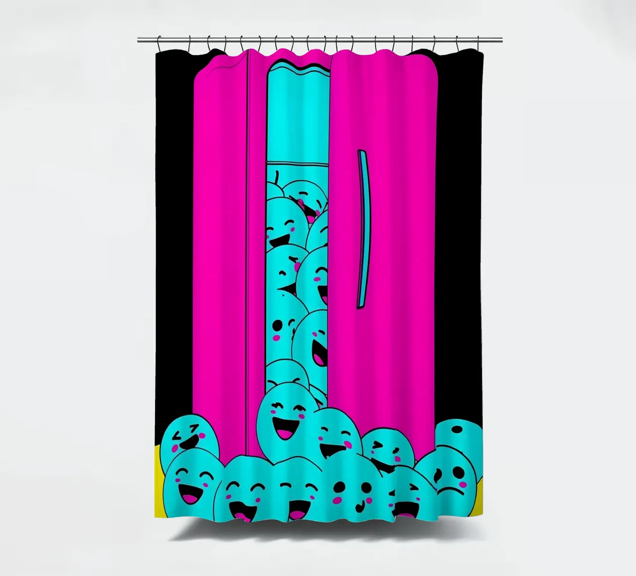 Koelkast met Smiley ijsblokjes - Pop Art douchegordijn van ColorCrash Gallery