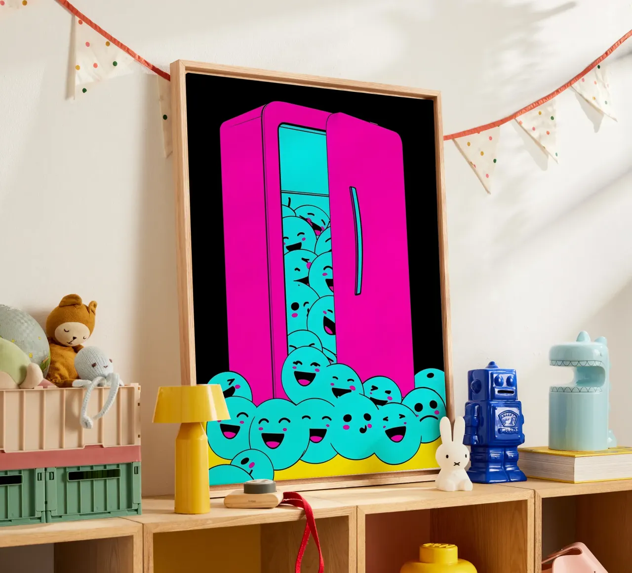 Refrigerator With Smiley Ice Cubes - Pop Art canvas by ColorCrash Gallery