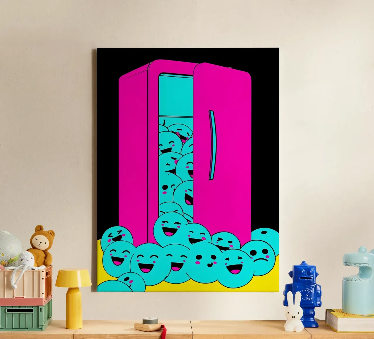 Refrigerator With Smiley Ice Cubes - Pop Art canvas by ColorCrash Gallery