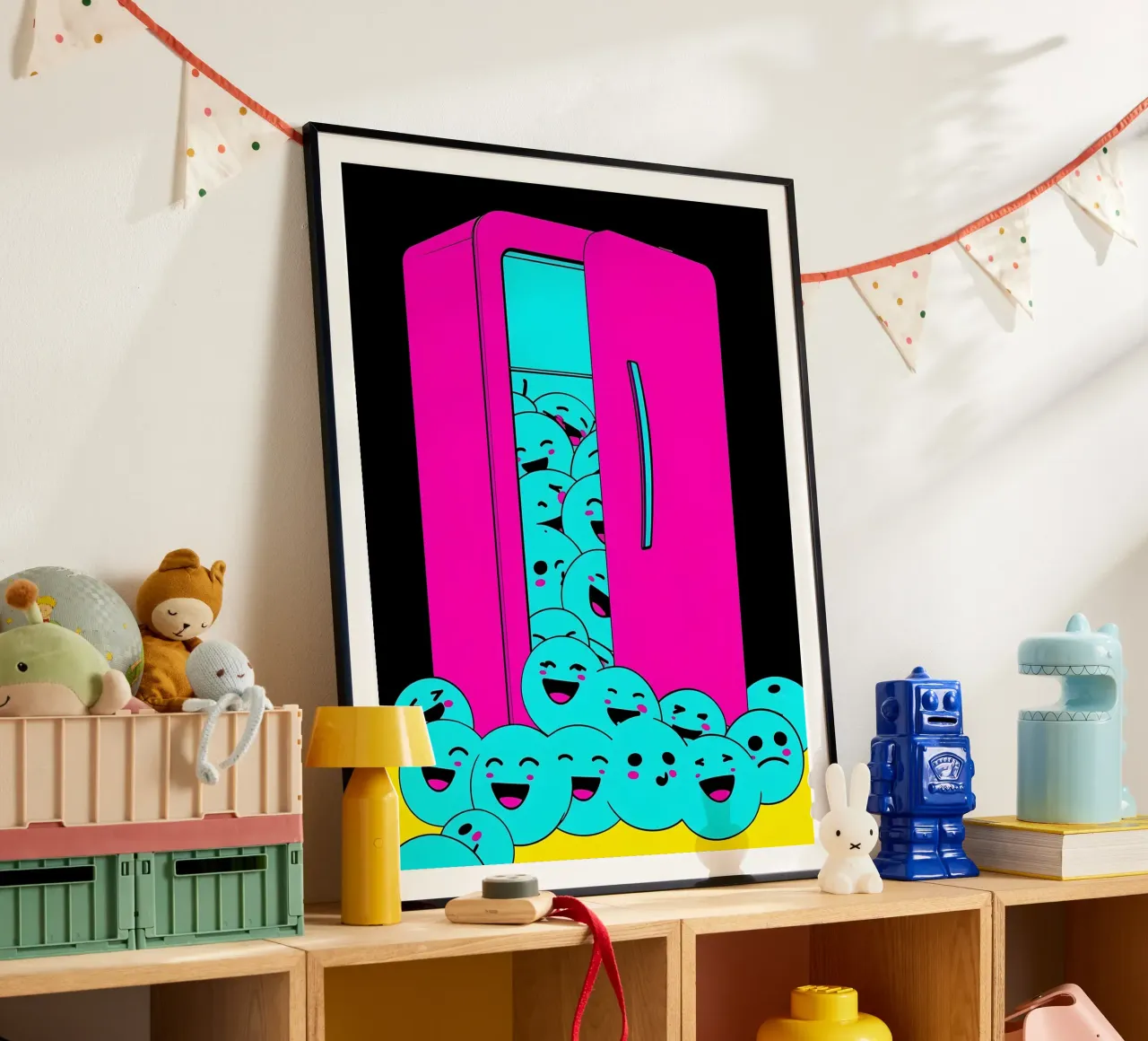 Frigorifero con cubetti di ghiaccio sorridenti - Pop Art carta hahnemühle da ColorCrash Gallery