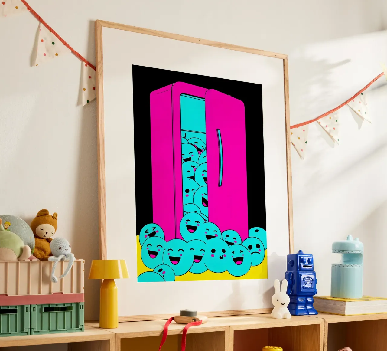 Frigorifero con cubetti di ghiaccio sorridenti - Pop Art poster da ColorCrash Gallery