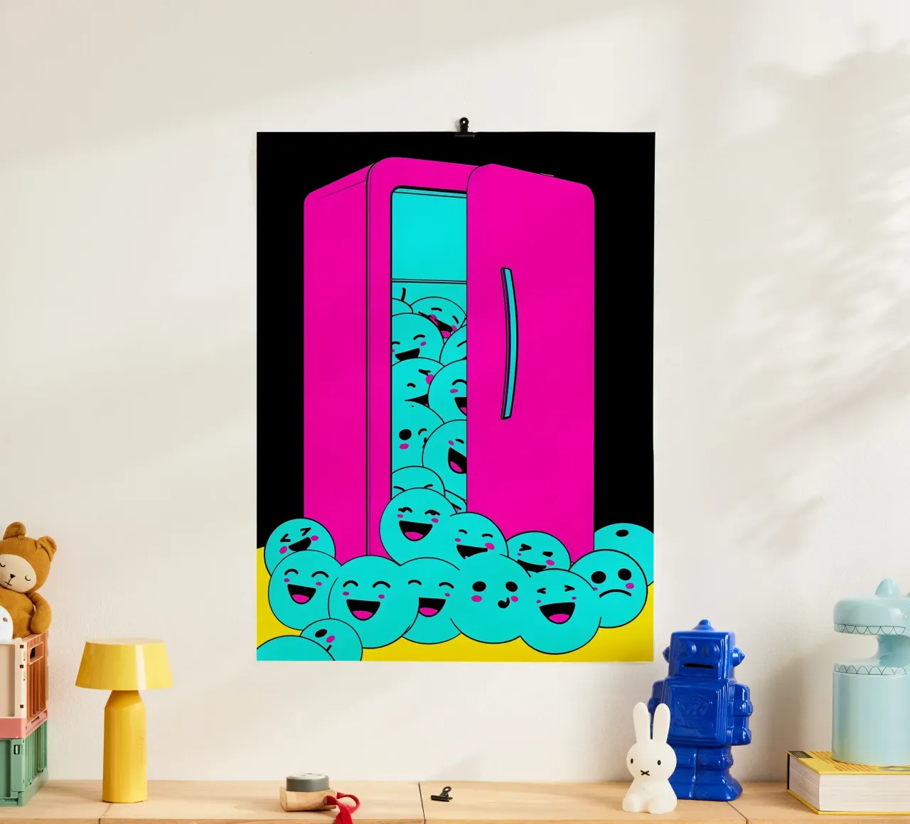 Frigorifero con cubetti di ghiaccio sorridenti - Pop Art poster da ColorCrash Gallery