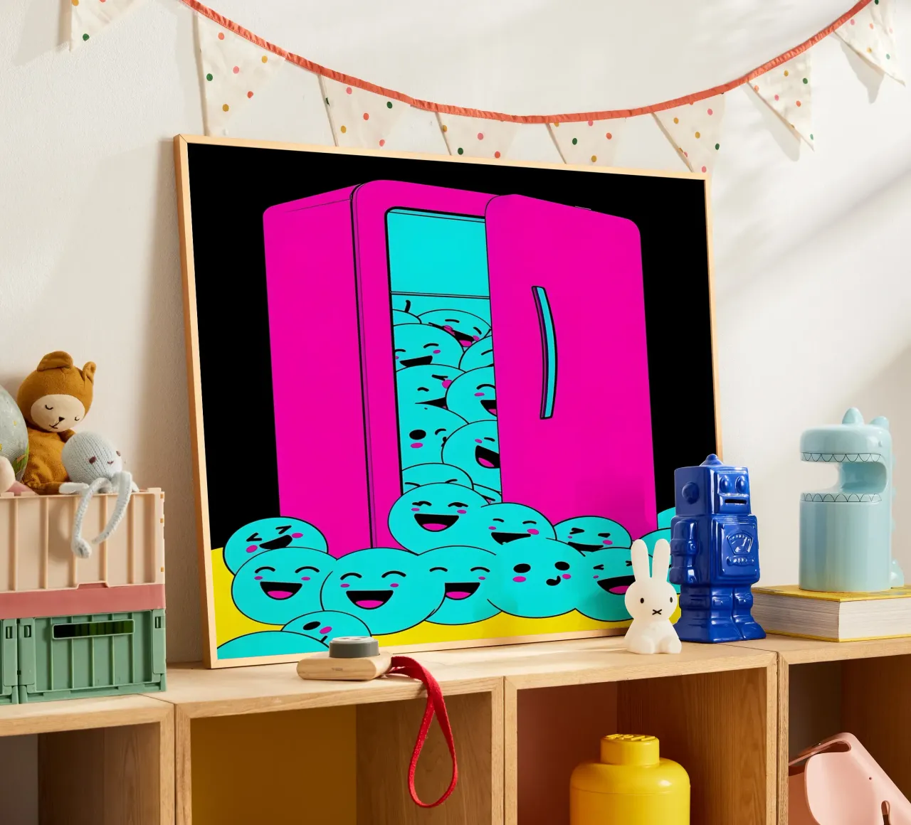 Frigorifero con cubetti di ghiaccio sorridenti - Pop Art poster da ColorCrash Gallery