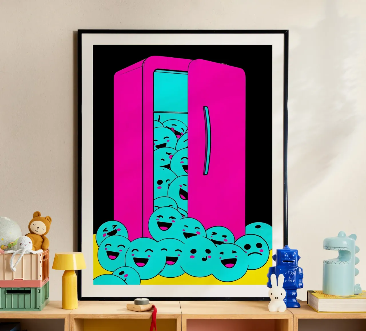 Frigorifero con cubetti di ghiaccio sorridenti - Pop Art poster da ColorCrash Gallery