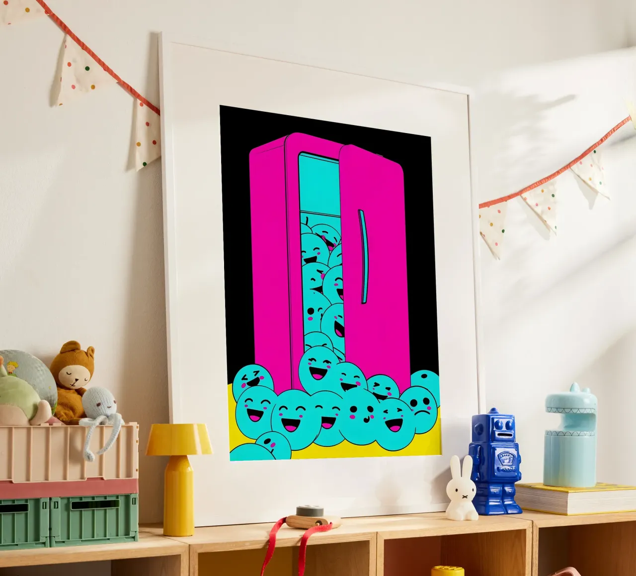 Frigorifero con cubetti di ghiaccio sorridenti - Pop Art poster da ColorCrash Gallery