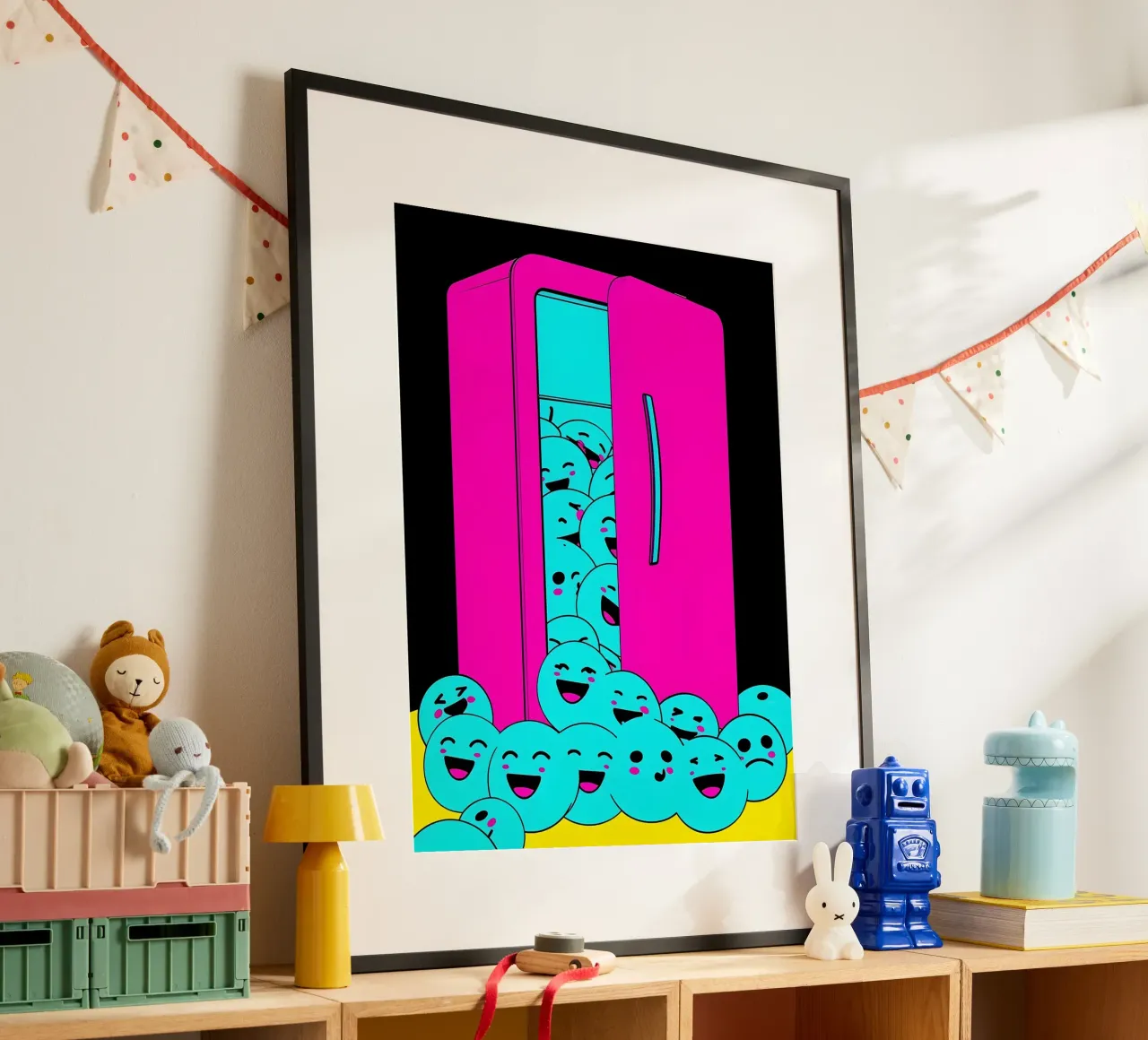 Frigorifero con cubetti di ghiaccio sorridenti - Pop Art poster da ColorCrash Gallery