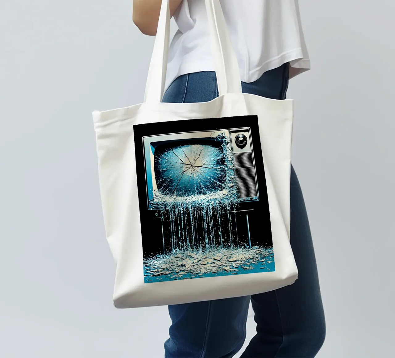 Televisione in fusione - Pop Art borsa in juta da ColorCrash Gallery
