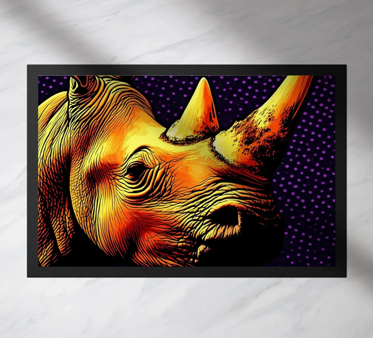 rhinoceros - Pop Art Fußmatte von ColorCrash Gallery