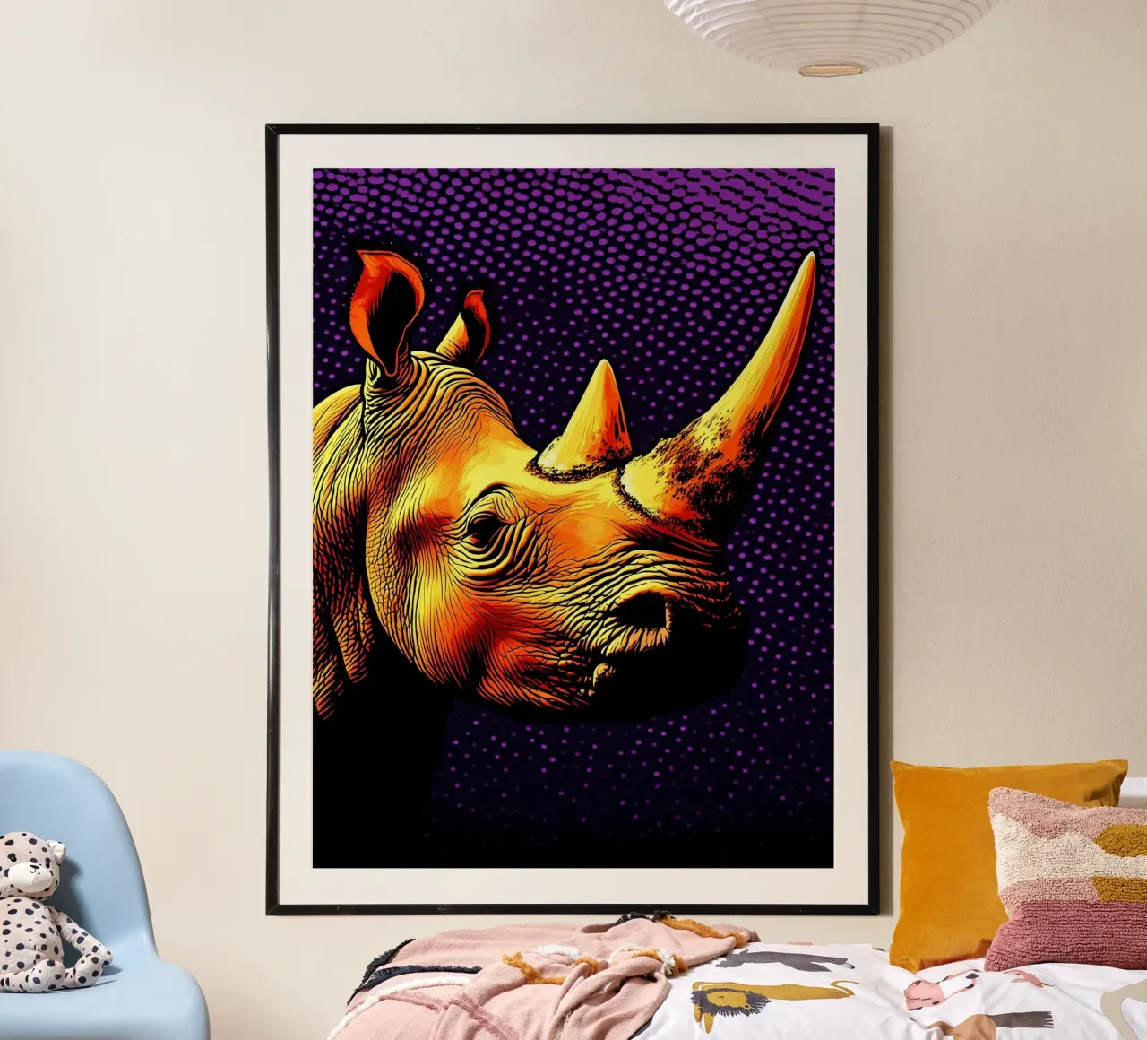 rinoceronte - Pop Art poster con telaio in legno da ColorCrash Gallery