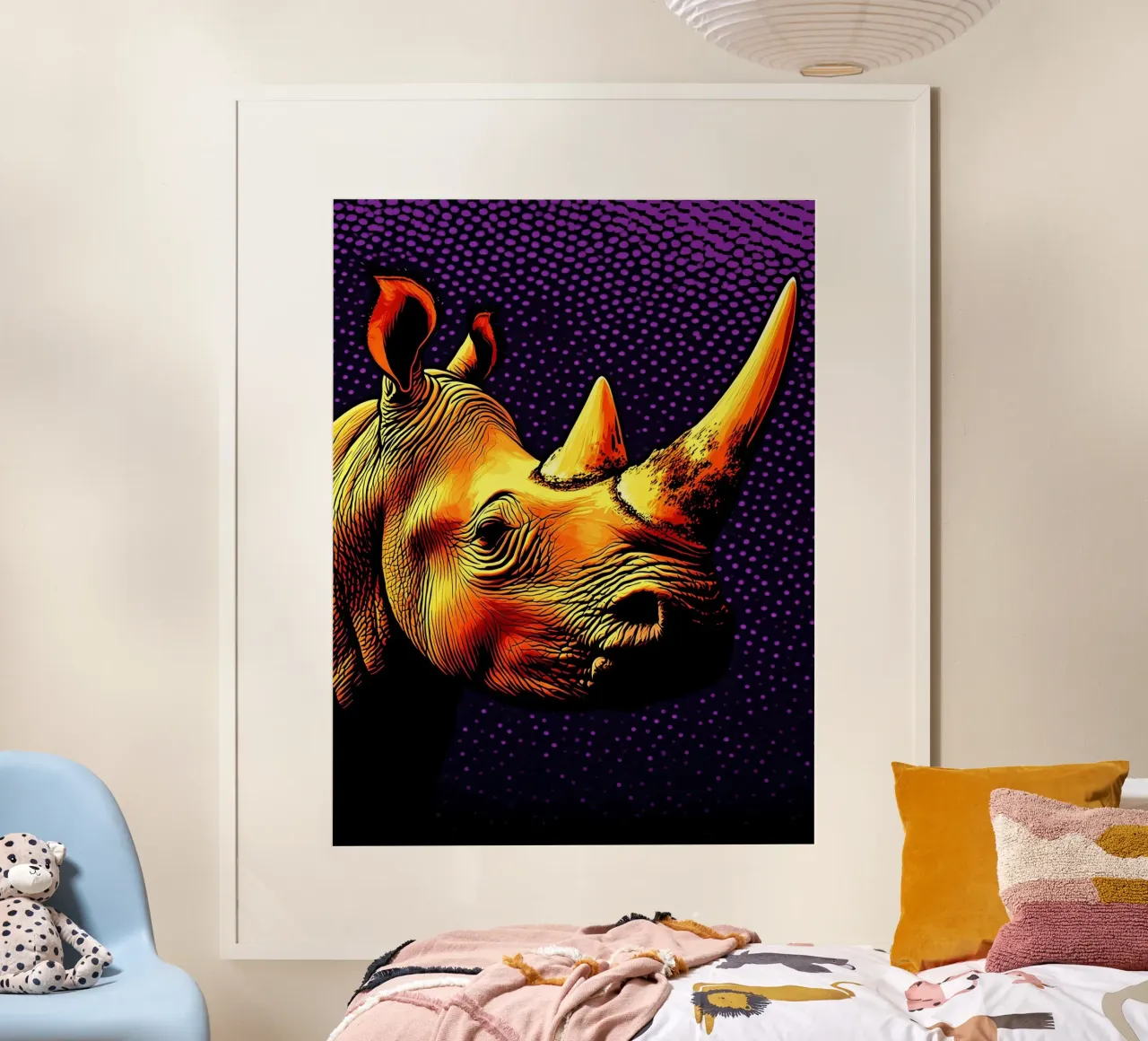 rinoceronte - Pop Art poster con telaio in legno da ColorCrash Gallery