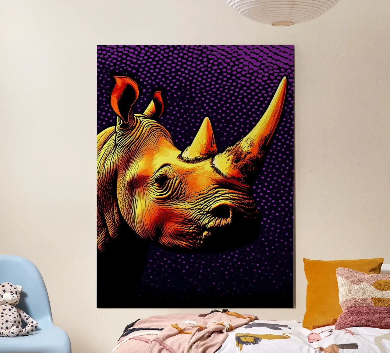 rinoceronte - Pop Art poster con telaio in legno da ColorCrash Gallery