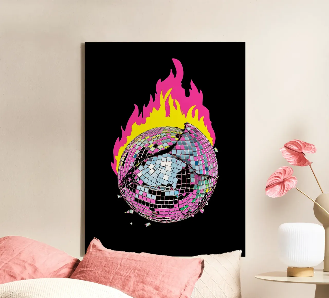 Disco Ball on Fire - Pop Art tela con Cornice a cassetta da ColorCrash Gallery